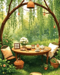 Beautiful cozy tea garden.